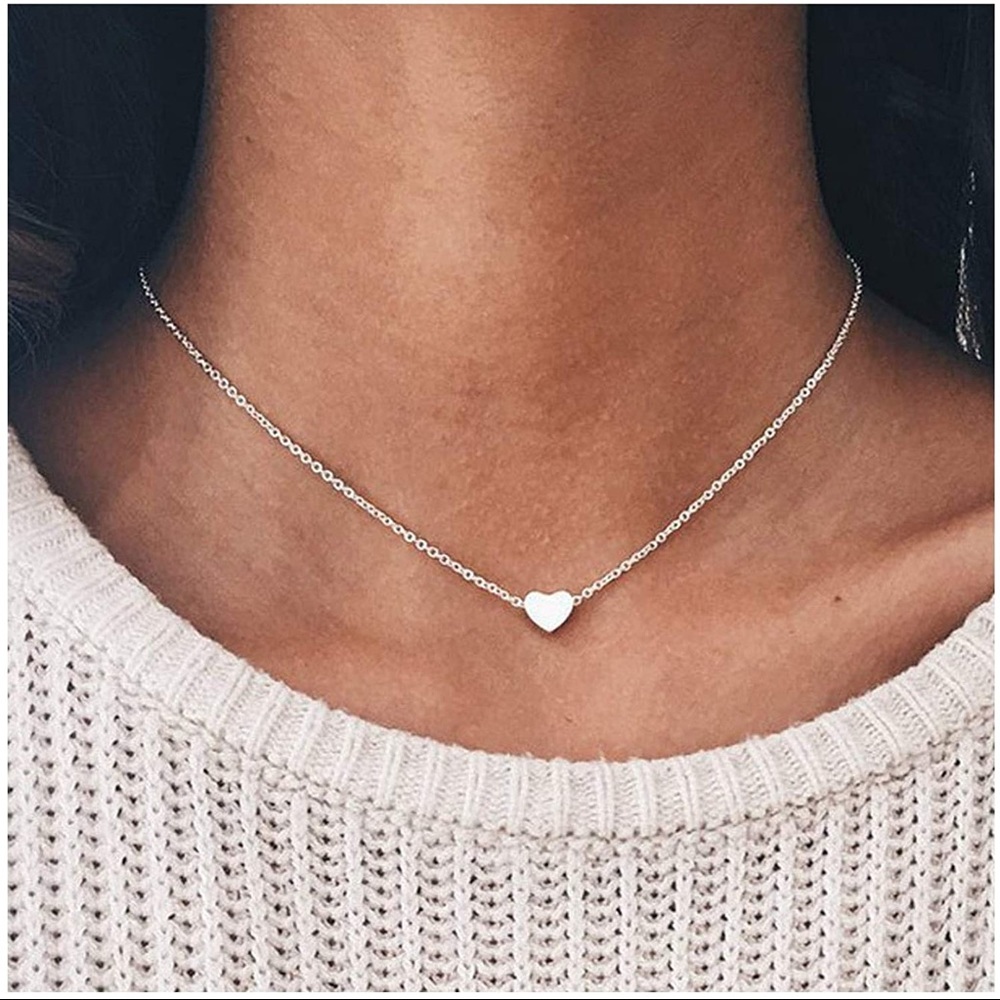 Silver Heart Choker Necklace Fashion Trendy